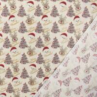 Baumwollstoff Popeline Merry Chritmas, natur
