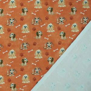 Jersey Stoff süße Hunde, rostorange