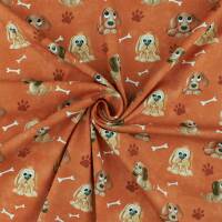 Jersey Stoff süße Hunde, rostorange