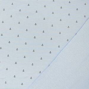 Jersey Stoff Streifen und Anker, hellblau
