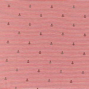 Jersey Stoff Streifen und Anker, rot