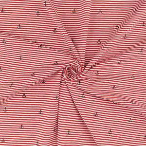 Jersey Stoff Streifen und Anker, rot