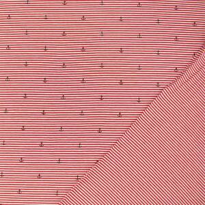 Jersey Stoff Streifen und Anker, rot