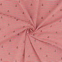 Jersey Stoff Streifen und Anker, rot