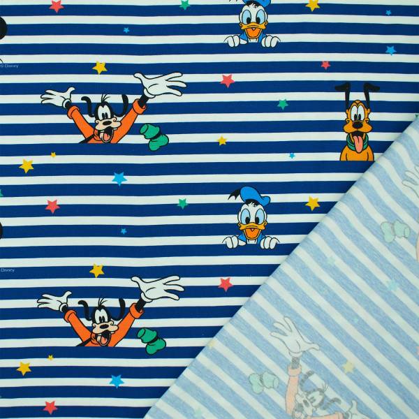 Jersey Disney Micky Maus, Donald, Goofy, Pluto, blau/weiss gestreift