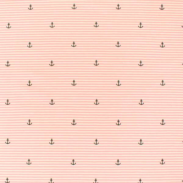 Jersey Stoff Streifen und Anker, rosa