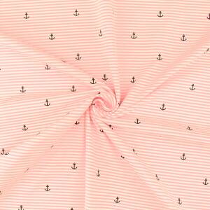 Jersey Stoff Streifen und Anker, rosa