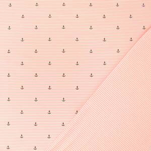 Jersey Stoff Streifen und Anker, rosa