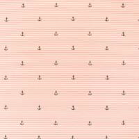 Jersey Stoff Streifen und Anker, rosa