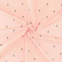Jersey Stoff Streifen und Anker, rosa