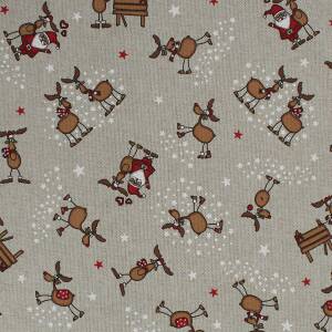 Dekostoff  Emil, Rentiere, Sterne, Leinenoptik, beige