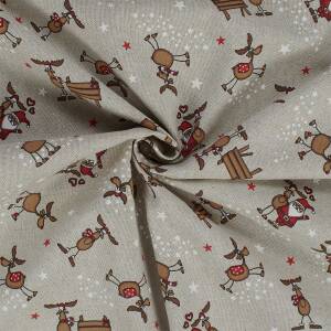 Dekostoff  Emil, Rentiere, Sterne, Leinenoptik, beige