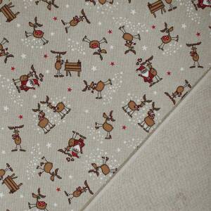 Dekostoff  Emil, Rentiere, Sterne, Leinenoptik, beige