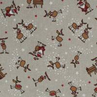 Dekostoff  Emil, Rentiere, Sterne, Leinenoptik, beige