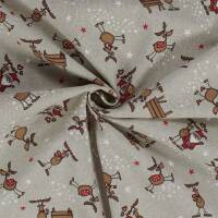 Dekostoff  Emil, Rentiere, Sterne, Leinenoptik, beige