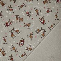 Dekostoff  Emil, Rentiere, Sterne, Leinenoptik, beige