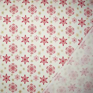 Baumwollstoff Weihnachten mit Glitzereffekt, Sterne, Schneeflocken, cremeweiß