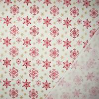 Baumwollstoff Weihnachten mit Glitzereffekt, Sterne, Schneeflocken, cremeweiß