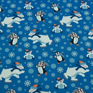 Sweatstoff Eisbären, Pinguine, angeraut, blau