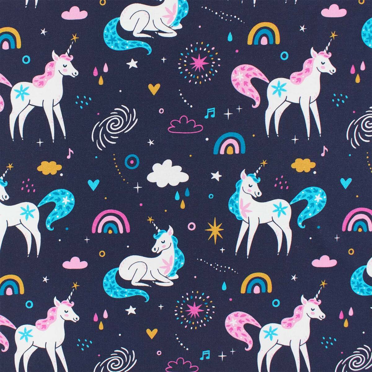 Jersey Stoff Einhorn, dunkelblau