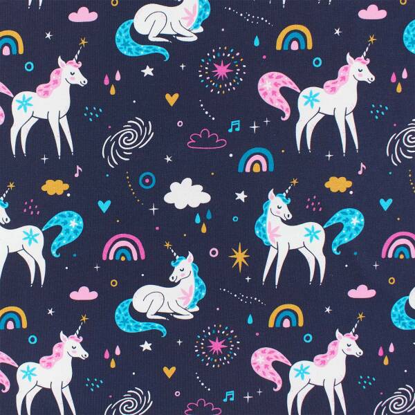 Jersey Stoff Einhorn, dunkelblau