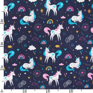 Jersey Stoff Einhorn, dunkelblau