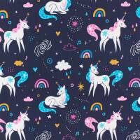 Jersey Stoff Einhorn, dunkelblau