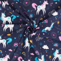 Jersey Stoff Einhorn, dunkelblau