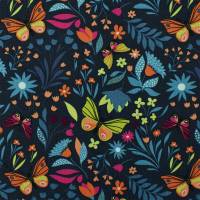 French Terry Schmetterlinge, ungeraut, dunkelblau