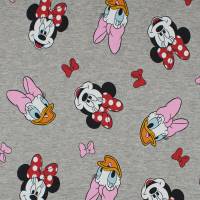 French Terry Disney Minnie Maus, Daisy Duck, angeraut, grau