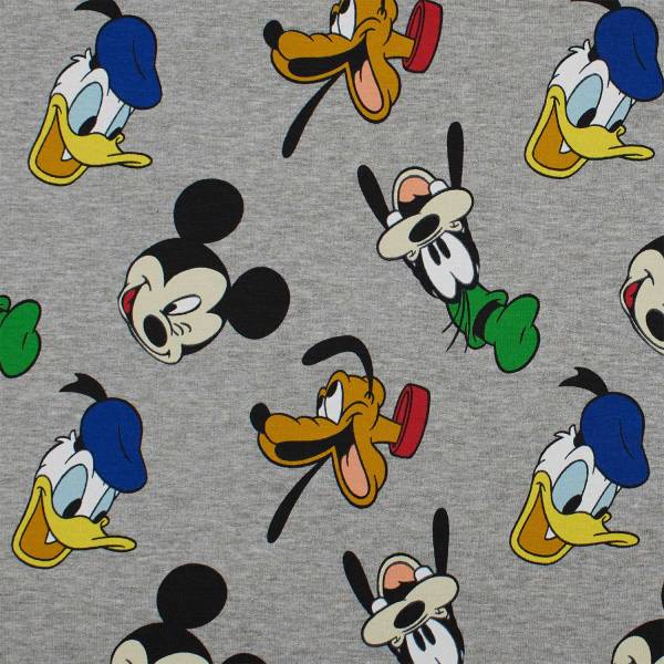 French Terry Disney Micky Maus, Donald, Pluto, Goofy, angeraut, grau