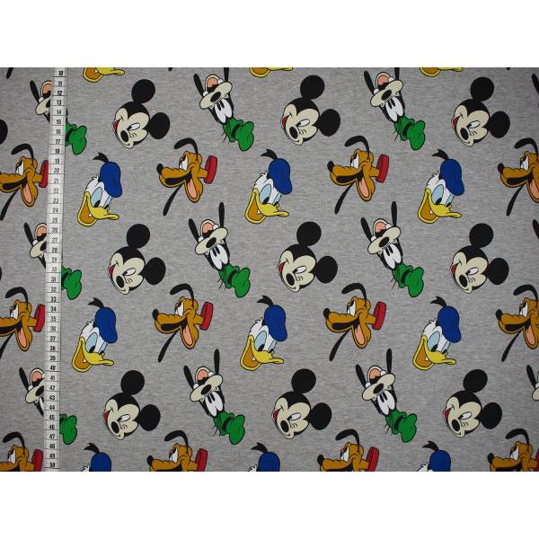 French Terry Disney Micky Maus, Donald, Pluto, Goofy, angeraut, grau