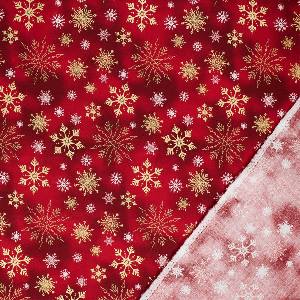 Baumwollstoff Eiskristalle mit Glitzereffekt, Weihnachten, rot