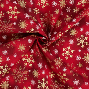 Baumwollstoff Eiskristalle mit Glitzereffekt, Weihnachten, rot