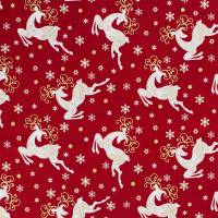 Baumwollstoff Hirsche mit Glitzereffekt, Weihnachten, rot