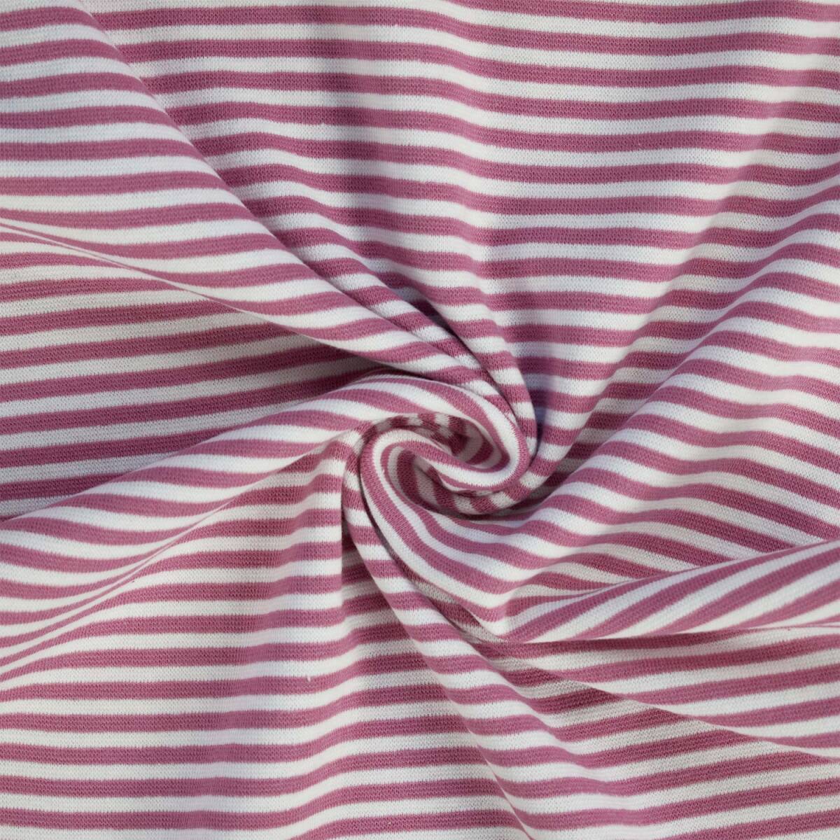 Ringelbündchen Lio, Streifen 4mm, dunkelpink/weiß
