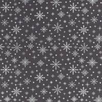 Baumwollstoff Eiskristalle mit Glitzereffekt, Weihnachten Anthrazit
