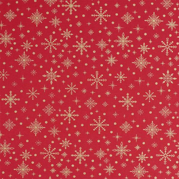 Baumwollstoff Eiskristalle mit Glitzereffekt, Weihnachten Rot