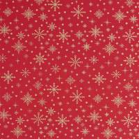 Baumwollstoff Eiskristalle mit Glitzereffekt, Weihnachten Rot