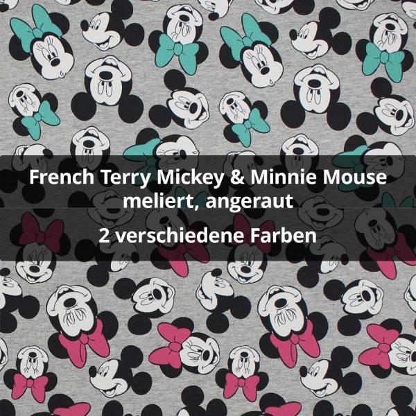  French Terry Stoff Mickey und Minnie Mouse, angeraut, meliert