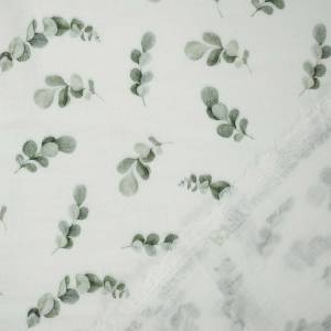 Musselin Eukalyptusblätter, Double Gauze, weiß