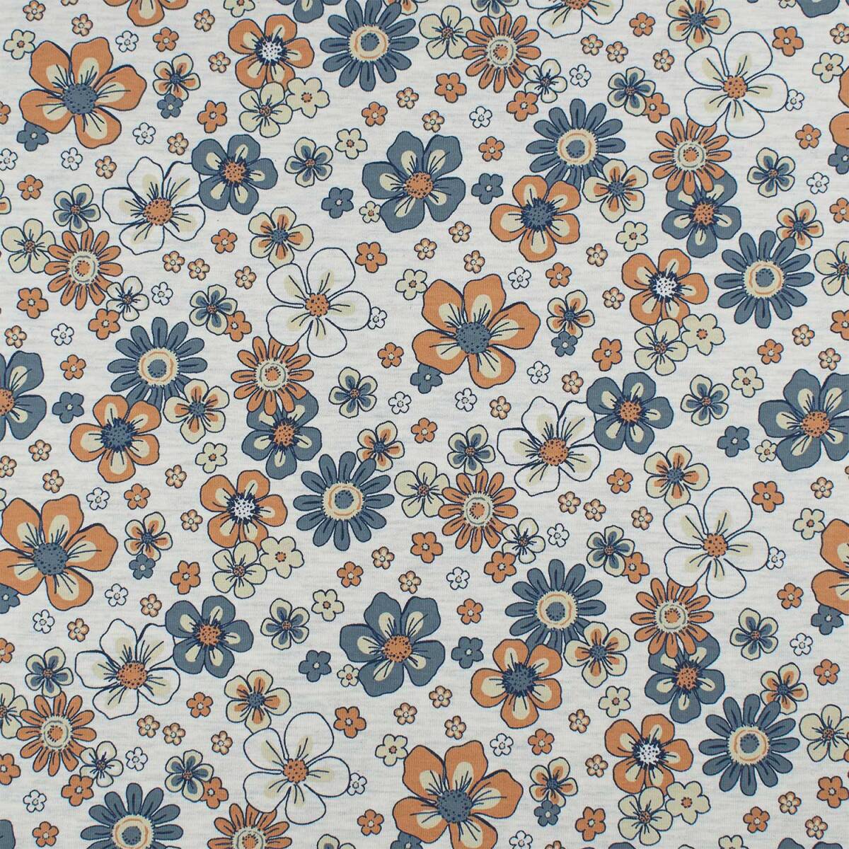 Jersey Blumen, meliert ecru box