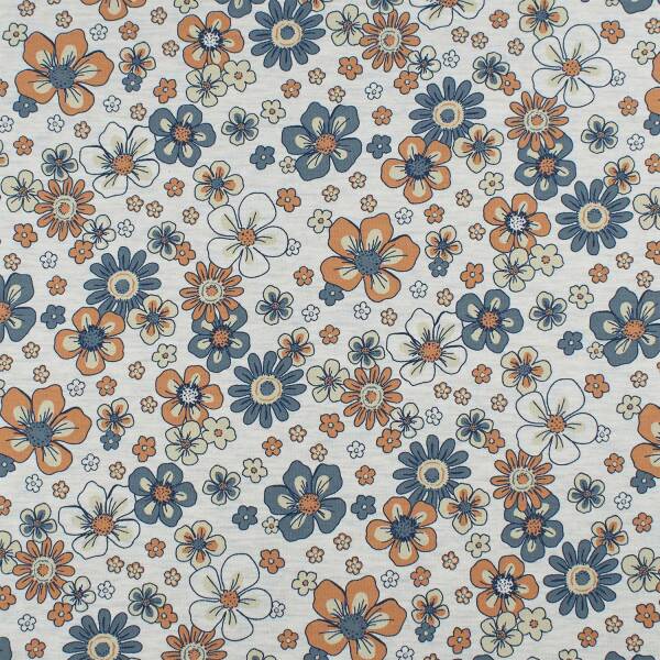 Jersey Blumen, meliert ecru
