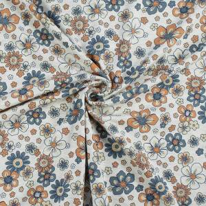Jersey Blumen, meliert ecru