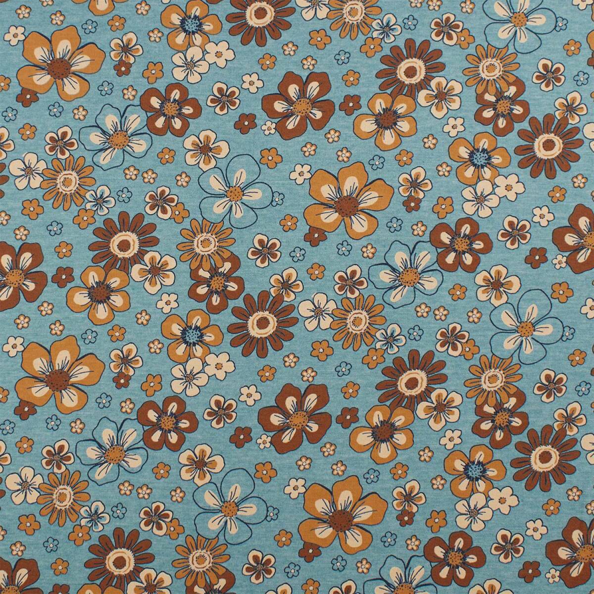 Jersey Blumen, meliert blau box