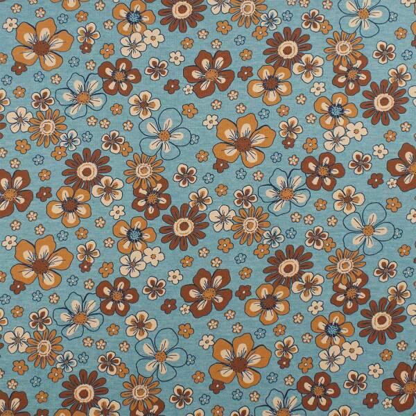 Jersey Blumen, meliert blau