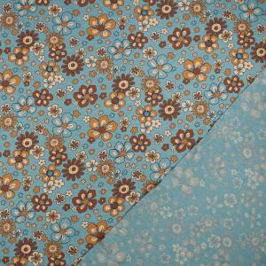 Jersey Blumen, meliert blau