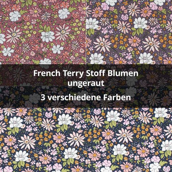  French Terry Stoff Blumen, ungeraut