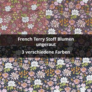  French Terry Stoff Blumen, ungeraut