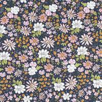 French Terry Stoff Blumen, ungeraut, marine